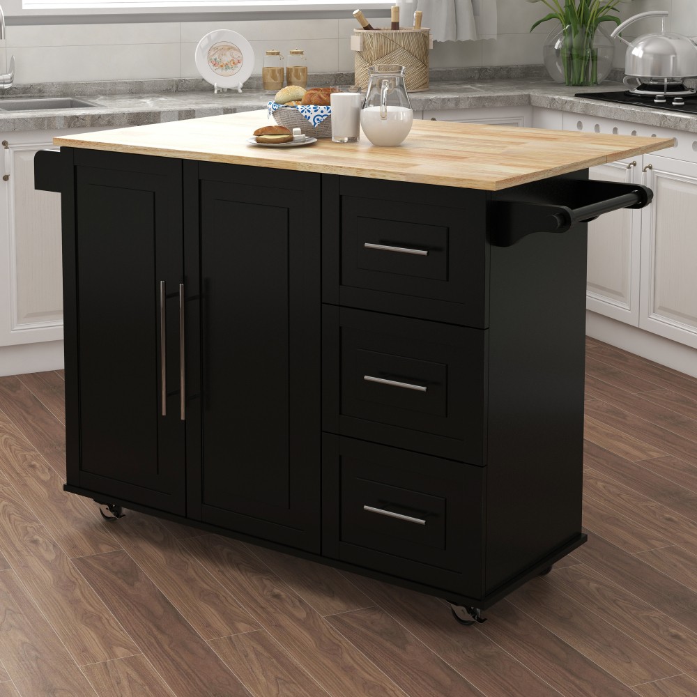 Kitchen Island W Spice Rack Towel Rack Extensible Solid Wood Table Top