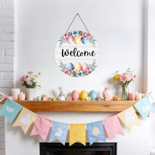 Easter Wreath Easter Door Decorations Cute Easter Eggs Hanging Sign Spring