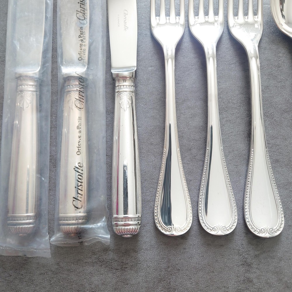 Christofle Malmaison 9pcs Silverplate Flatware Table Knife Fork Spoon Excellent
