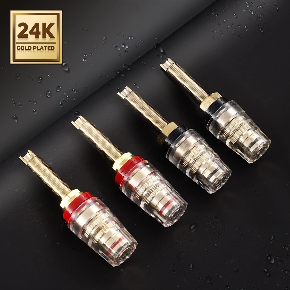 4PCS 5-Way Binding Post Terminals - Solid Brass, 24K Gold Plated Insulated Jacks