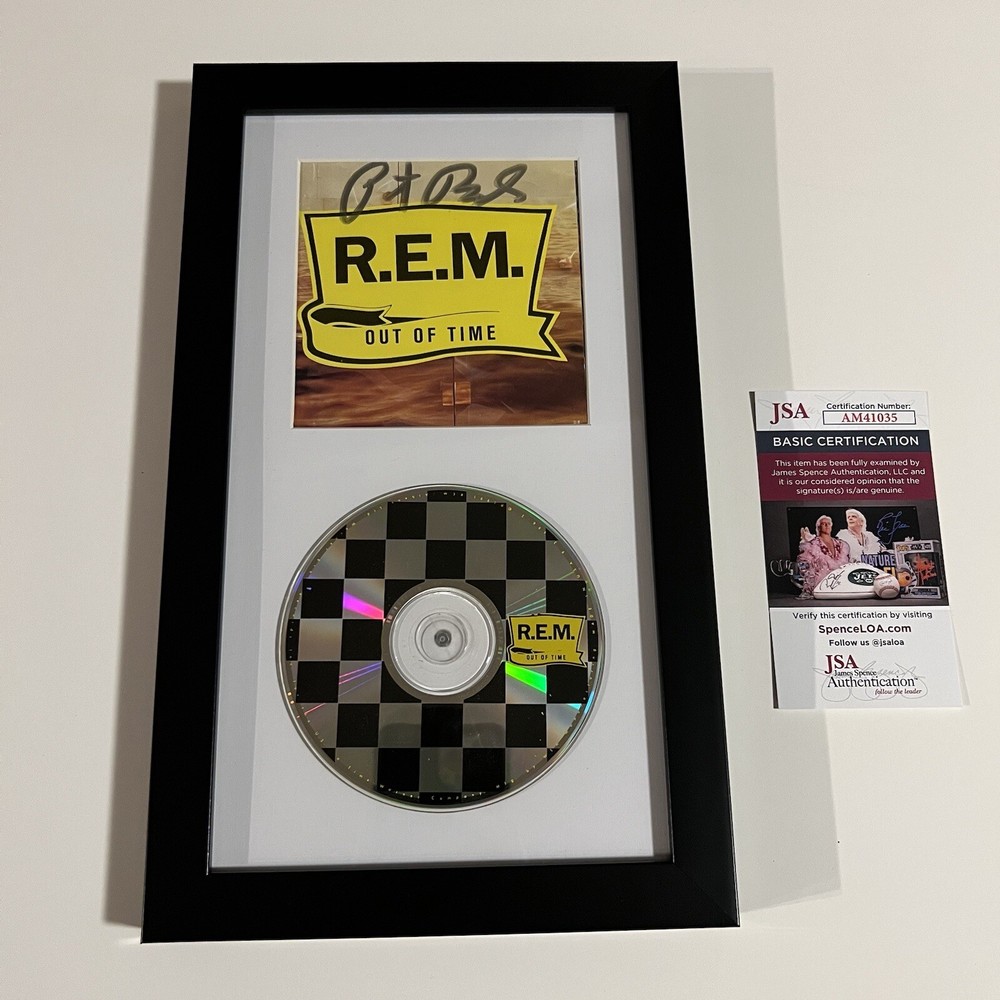 PETER BUCK R.E.M. SIGNED FRAMED “OUT OF TIME” CD JSA COA