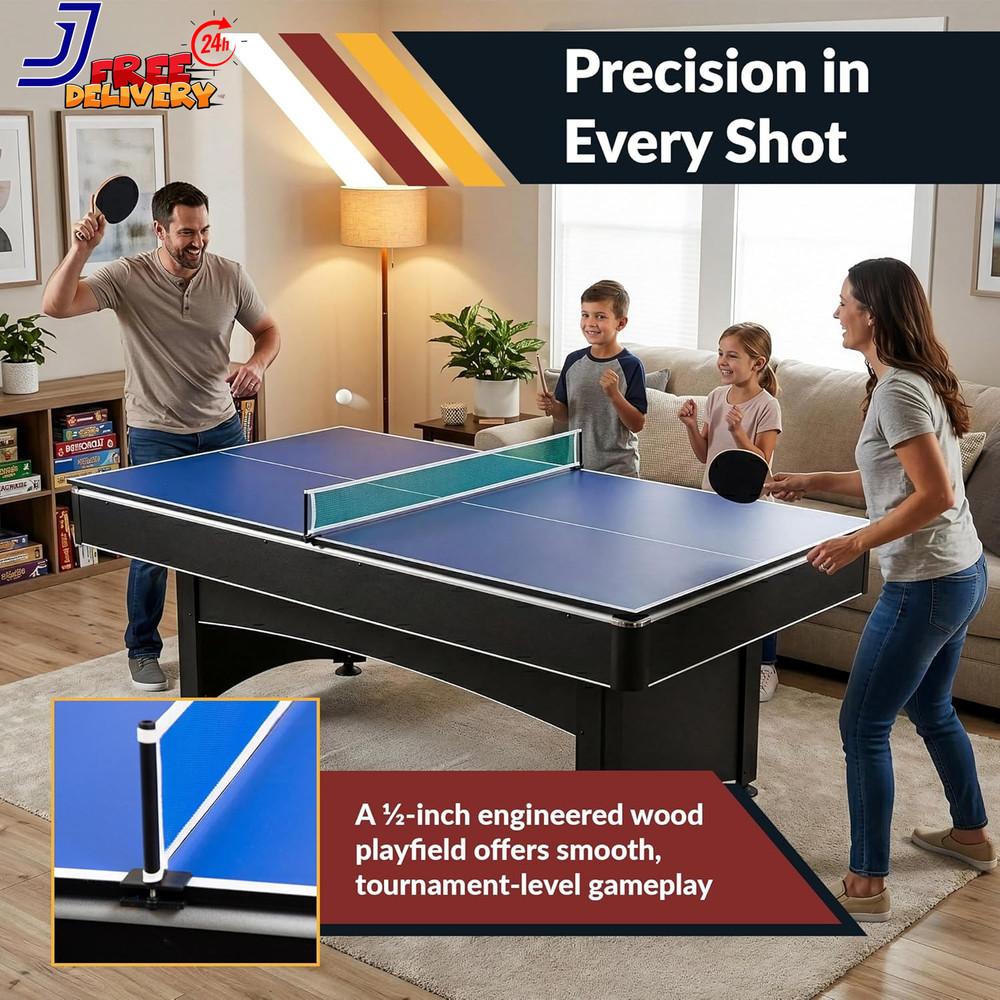 7 Foot Pool Table with Table Tennis Top Space Saving Ping Pong & Pool Table Comb