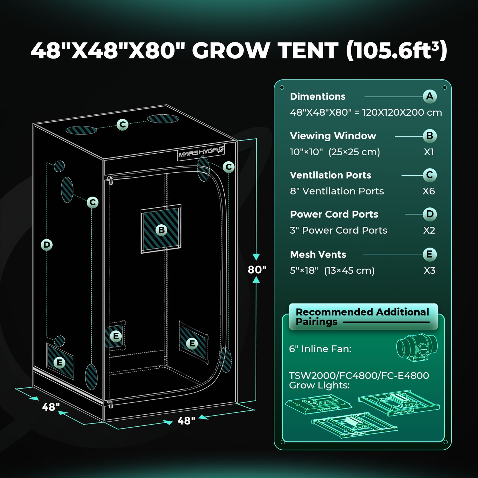 Mars Hydro FC 4800 EVO LED+4'x4'Complete Grow Tent Kit w/icontrol Smart APP Wifi