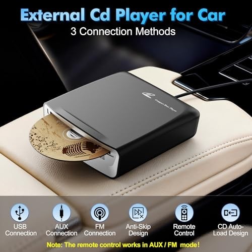 External USB CD Player for Car Portable Plug In CD Player with Remote Control