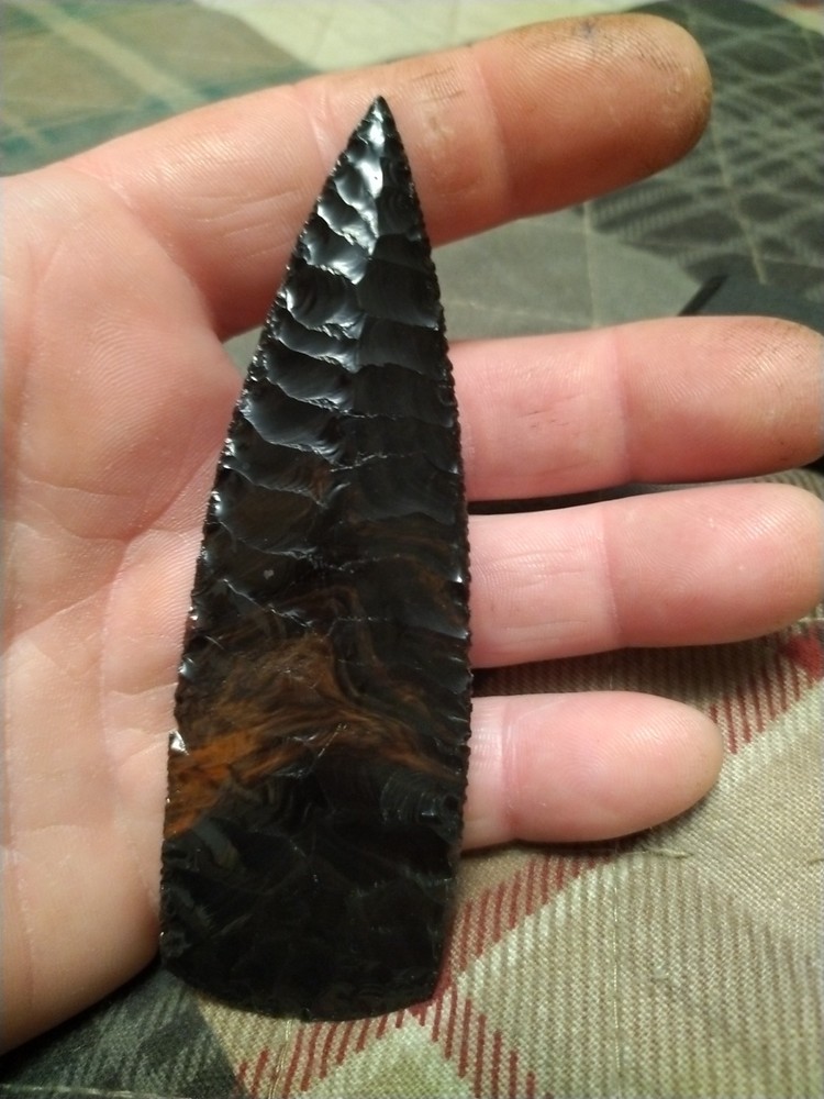 Paleo Spear Point Obsidian fire like at bottom
