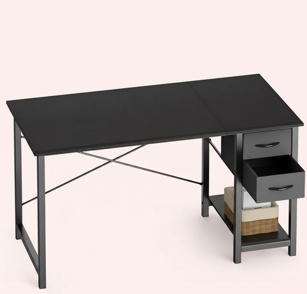 40/47 Inch Computer Desk with Fabric Storage Drawers, Modern Home Office Table