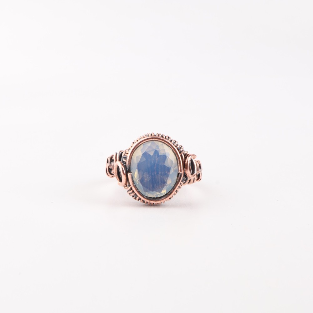 Gift For Her Milky opal Gemstone Handmade Jewelry Solid Copper Wire Wrapped Ring