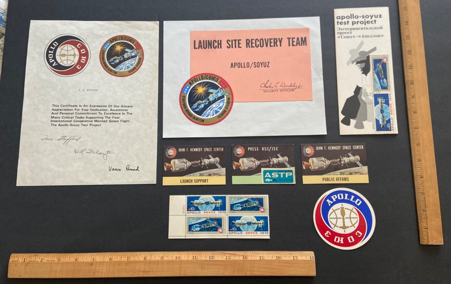 Original NASA (8) Item Mixed Apollo Soyuz Lot - Includes (3) Access Badges