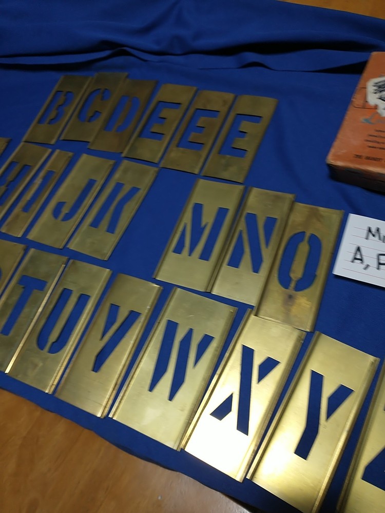 Vintage REESE'S Brass Interlocking Adjustable Letters stencils 2" LETTERS GOTHIC