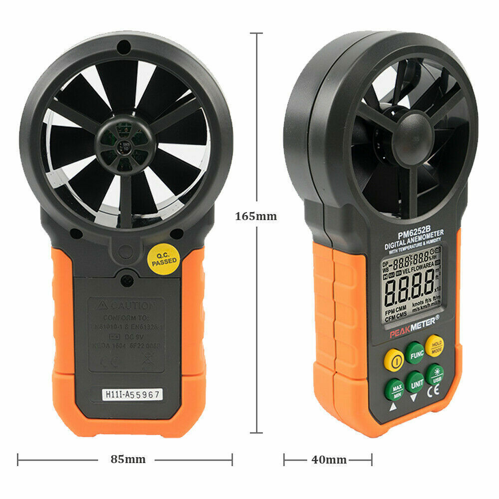 PM6252B Digital Anemometer Wind Speed Meter Air Flow Wind Humidity Temperature