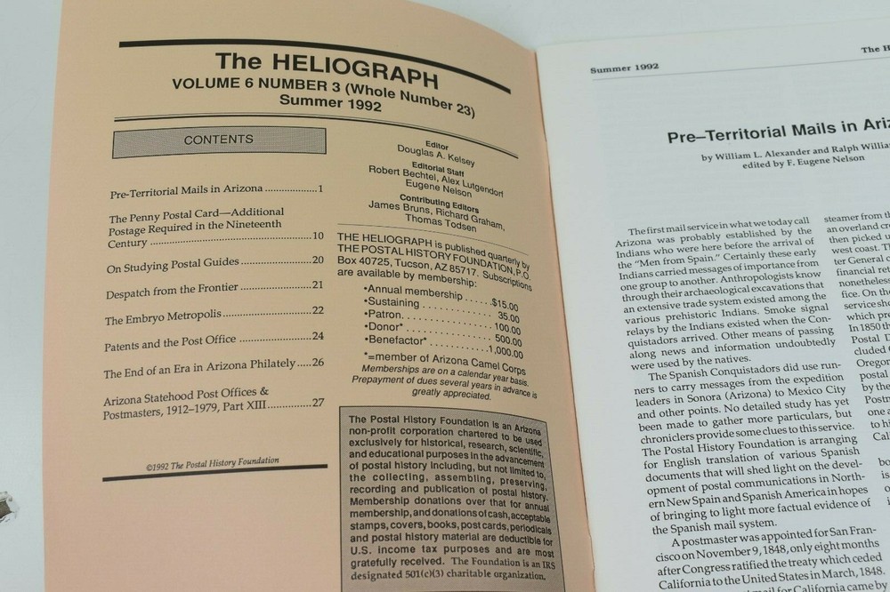 The Heliograph - The Postal History Foundation Summer 1992 Issue Volume 6, No. 3