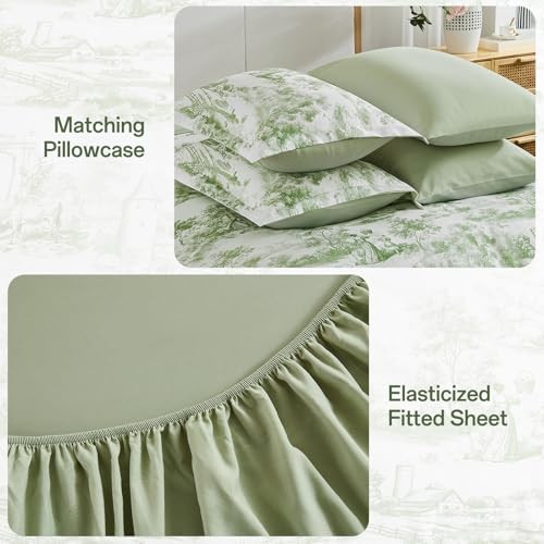 Sage Comforter Set 7 Pieces Botanical Comforters with Sheets, King Green
