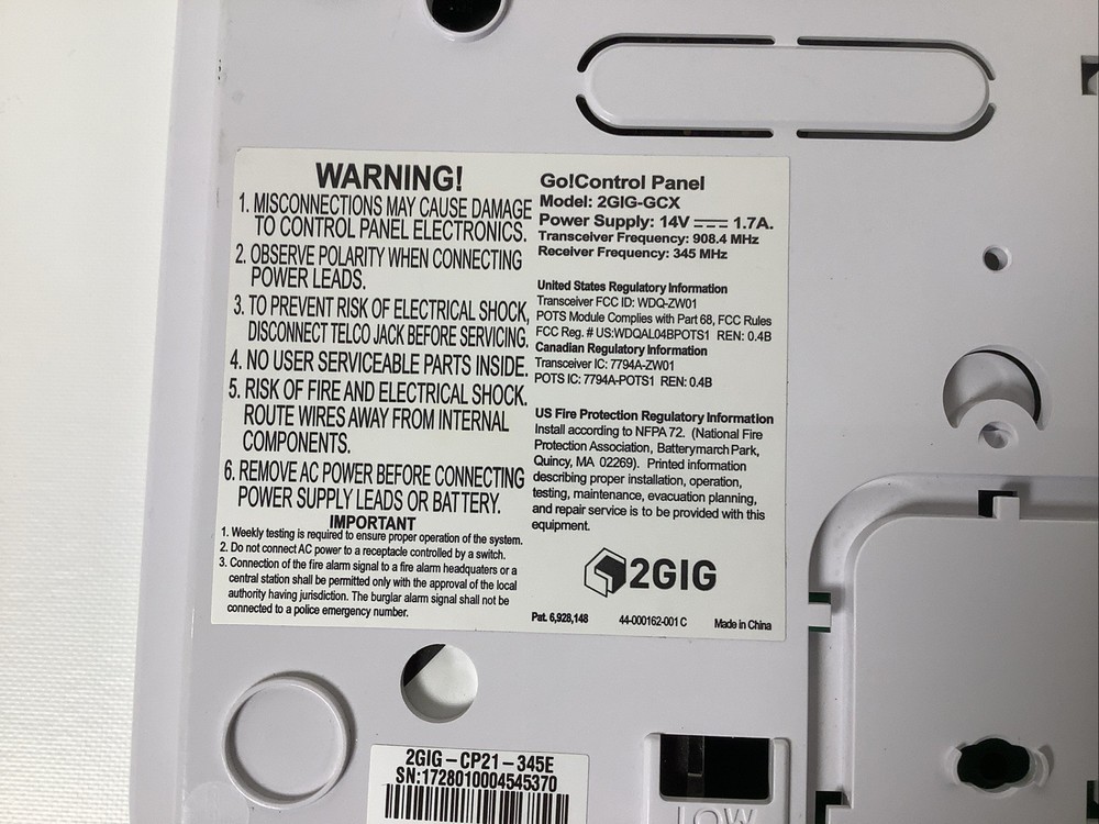 GO! CONTROL PANEL Model 2GIG-GCX Home Security - UNTESTED - AS IS -