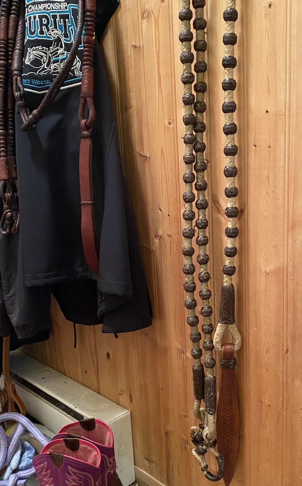 Vintage Western Braided Rawhide Romel / Romal Reins 60 Brown Buttons Vaquero