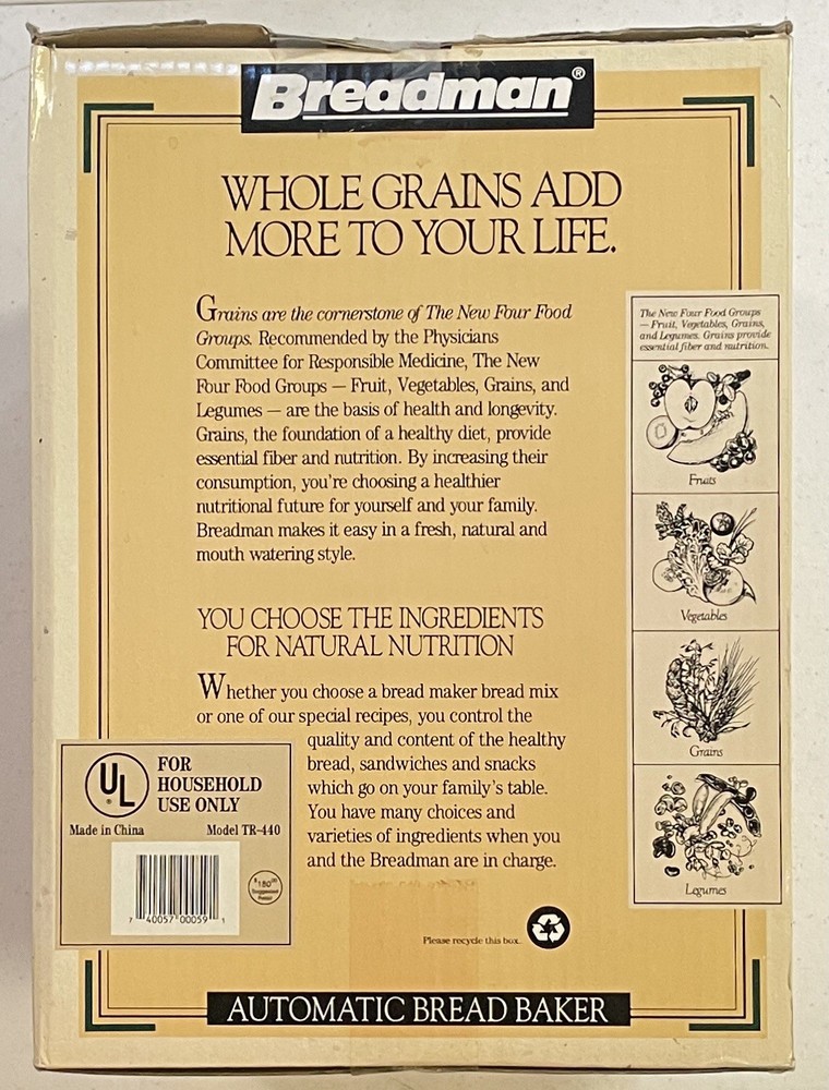 Breadman TR-440 Automatic Bread Maker 1.5 Lb Loaf Homemade Bread Machine