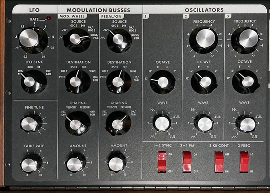 Moog Minimoog Voyager with custom flight case