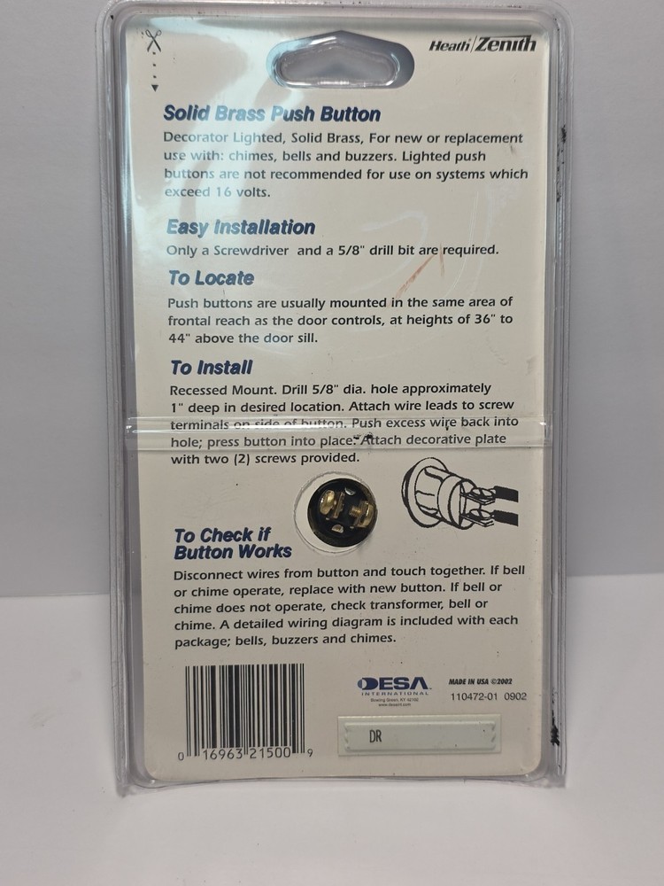 LE-215 WIRED PUSH BUTTON FOR WIRED CHIME SYSTEMS W/ TRANSFORMERS, HEATH/ZENITH