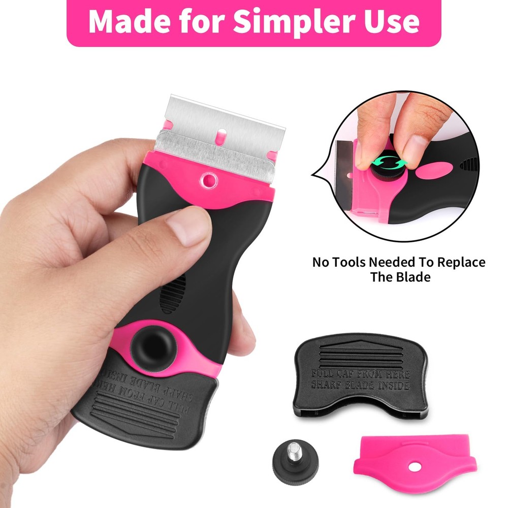Razor Blade Scraper Tool Kit - 2Pack Scrapers & 40Pcs 2Pack+40Pcs, Pink