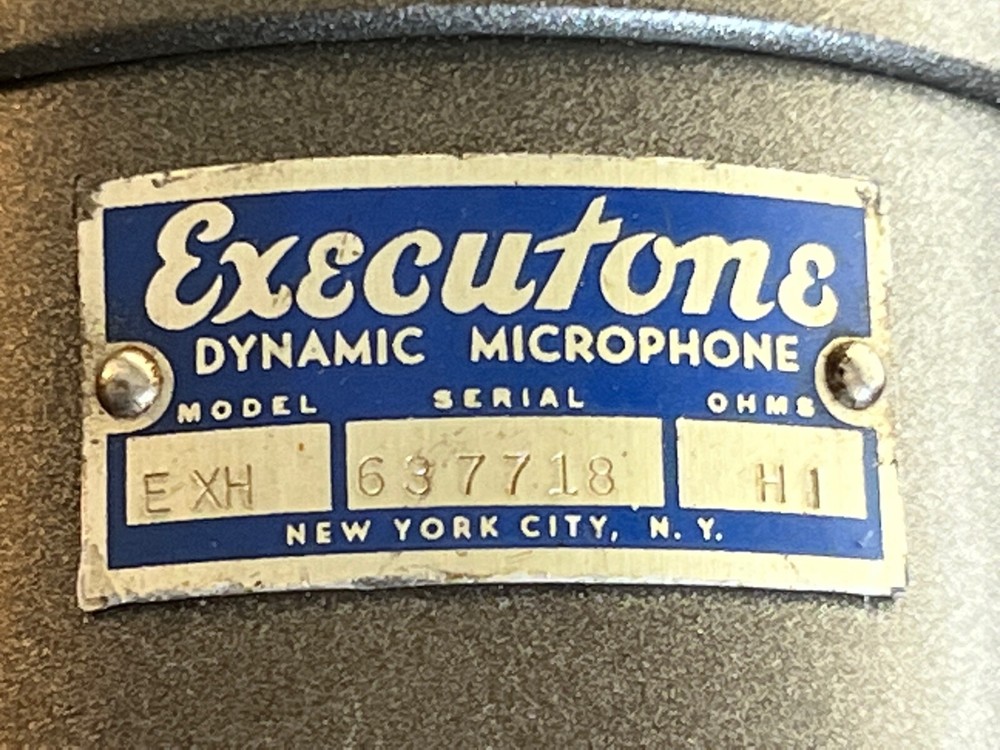 Vintage 1940's Rare Executone EXH Dynamic Microphone, working w/cable & stand
