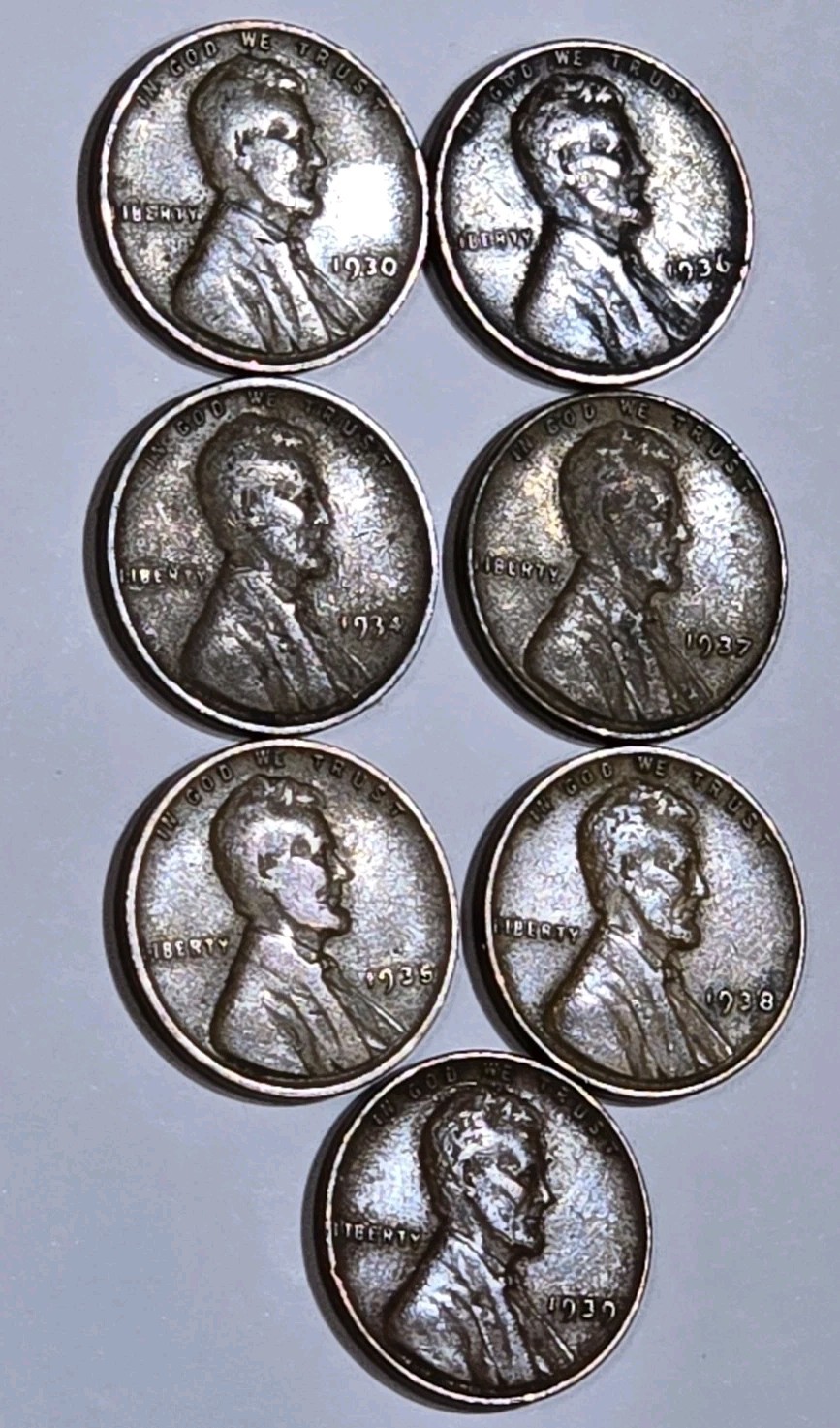 13230394208 SET OF 8 WHEAT PENNIES LINCOLN CENT COINS 1930-1939 PLAIN 86+ YZ OLD