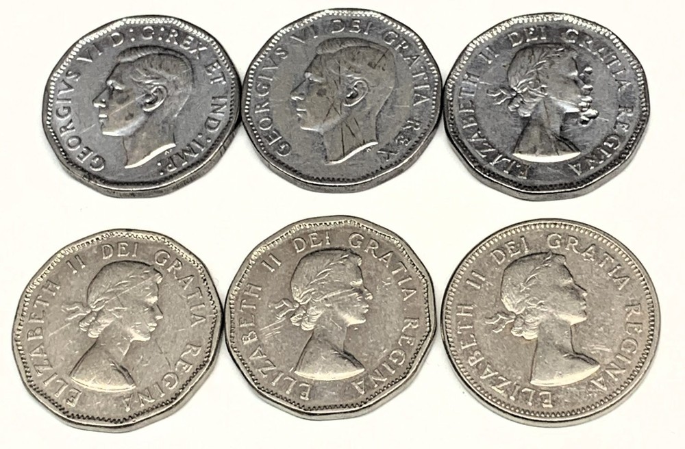 # C1476 CANADA COINS, FIVE CENTS 6 DIFFERENT DATES