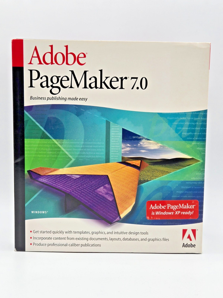 Adobe PageMaker 7.0 Upgrade Windows 2 Disc Set with Key Guide & Box
