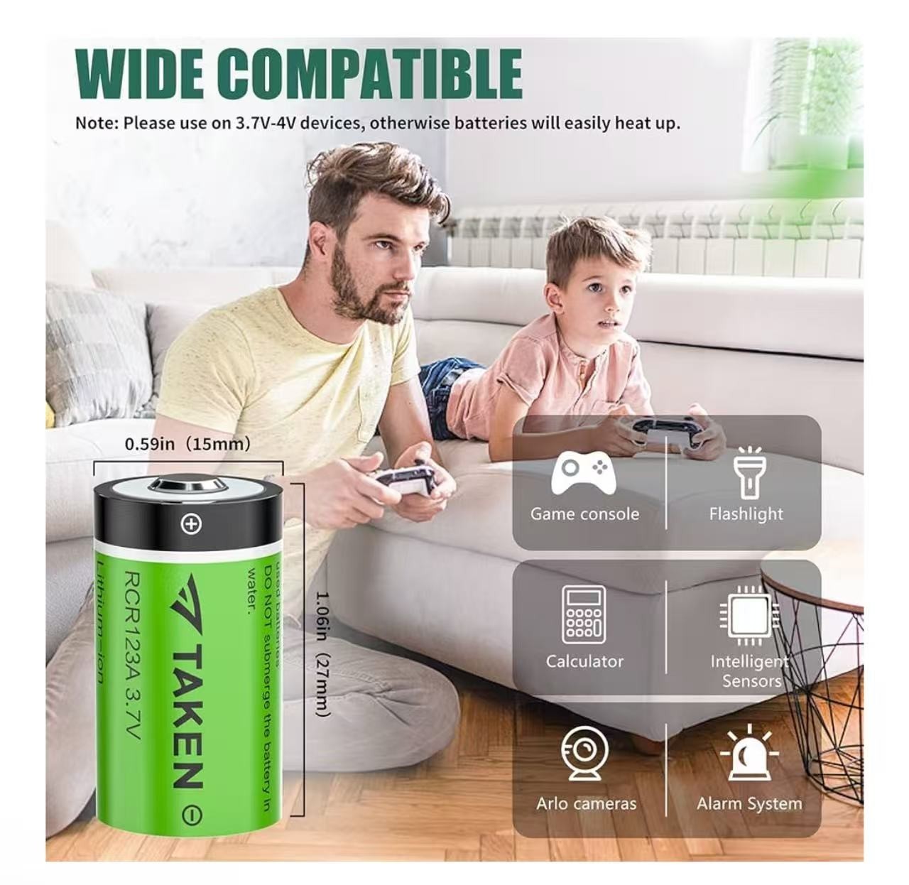 Taken CR123A Rechargeable Batteries 4 Pack, 3.7V Lithium Battery and LED Charger