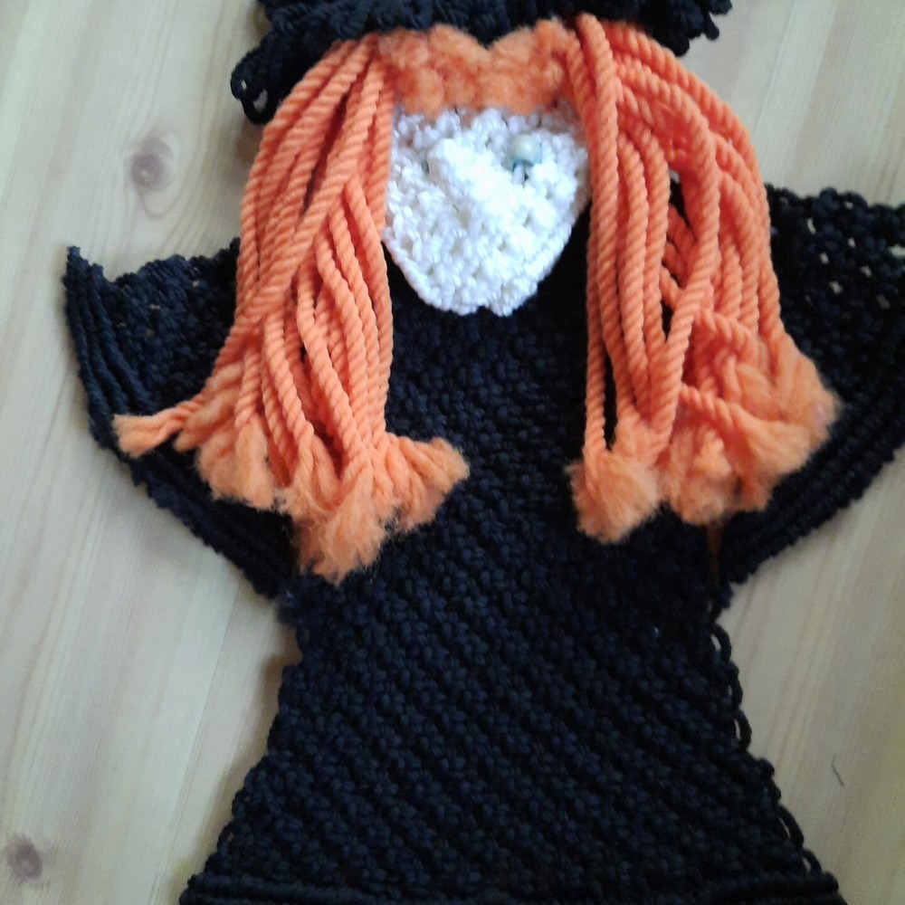Vintage Halloween Macrame WITCH Handmade Wall Hanging