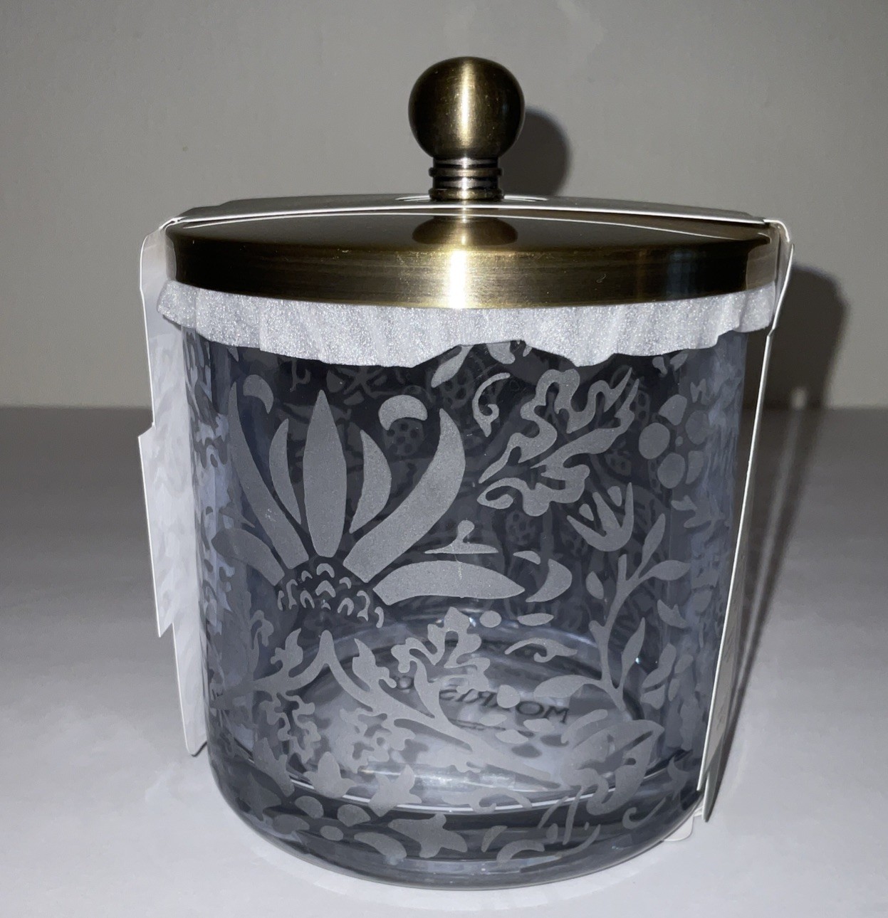 MORRIS & Co. STRAWBERRY THIEF GLASS GOLD LID COTTON BALL JAR BATHROOM VANITY NWT