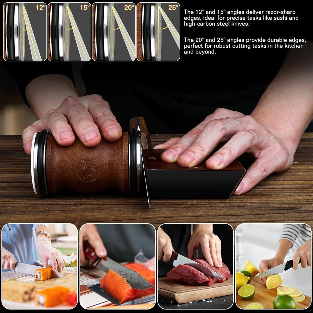 Knife Sharpener Kit Multi-Angle Diamond Ceramic 12-25° Edge Precision