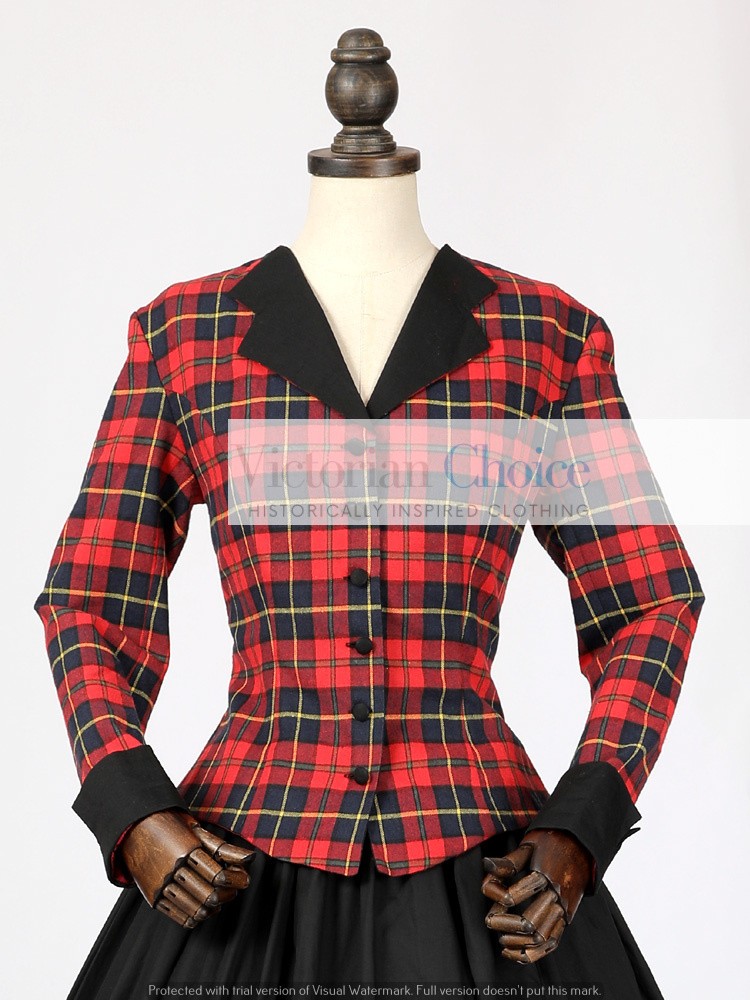 Victorian Dickens Caroler Red Tartan Walking Dress Period Theater Costume 122