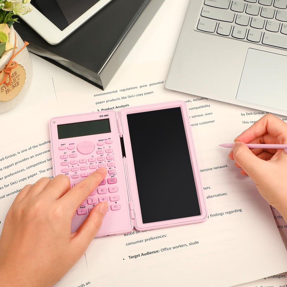 Scientific Calculator with LCD Writing Tablet Notepad, 240 Functions Foldable...