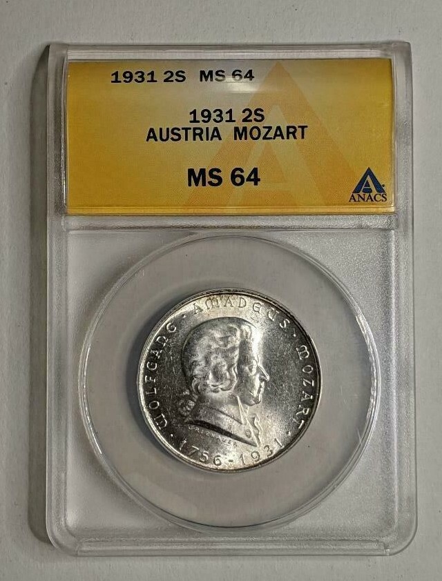 1931 Austria Silver Mozart 2S ANACS MS64