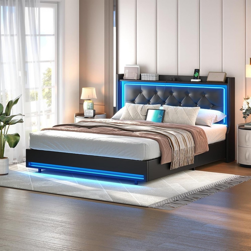 Queen Bed Frame with Headboard Upholstered Bed Frame Metal Platform Frame