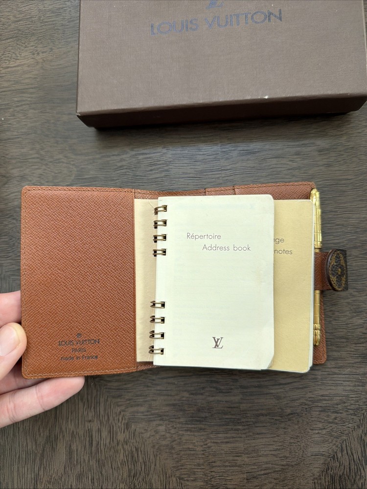 Authentic Louis Vuitton Monogram Agenda Notebook Monogram & LV Pen MINT
