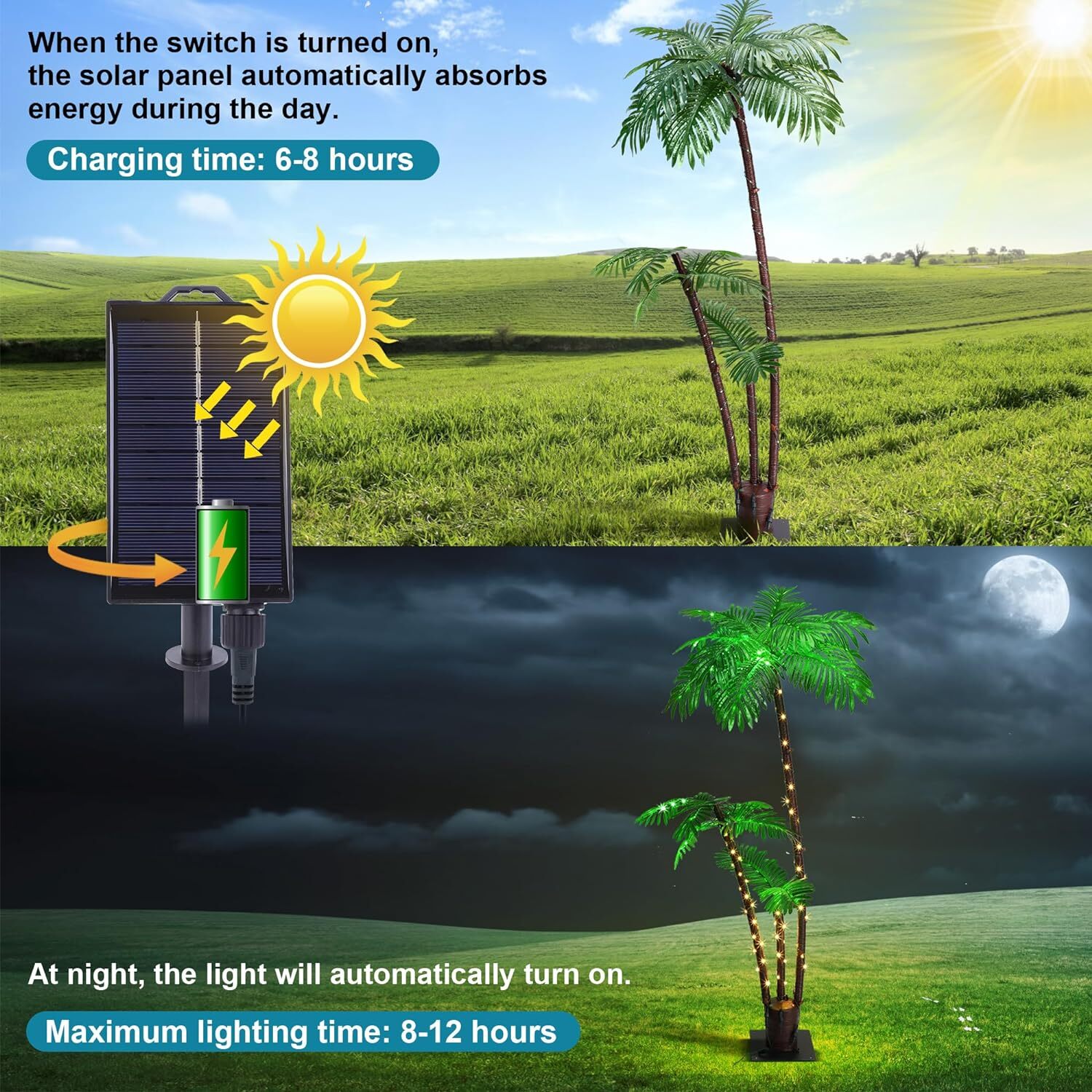 6FT LED Solar Lighted Artificial Palm Tree, Outdoor Christmas Yard Pool Decor