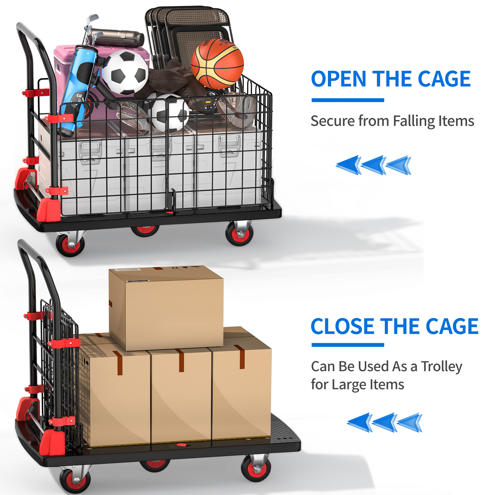 880LBS Platform Truck Cart Folding Dolly Cart Trolley Fence with Removable Cage