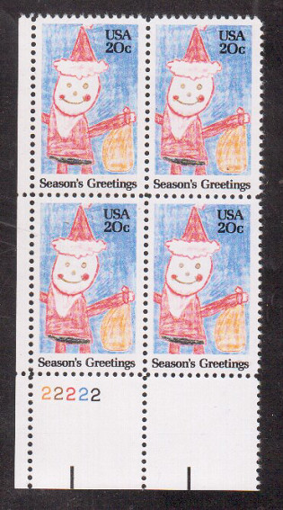Scott # 2108....20 Cent... Season's Greetings... Plate Block