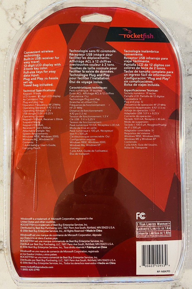 Rocketfish Wireless Notebook Keypad New Microsoft RF-NBKPD