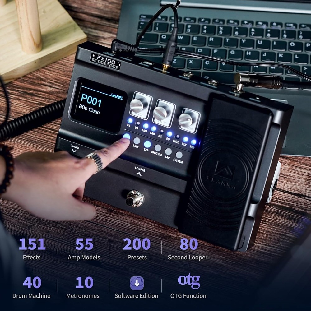 FX100 Multi-Effects Pedal for Guitar: 55 Amp Models & Live Streaming Ready