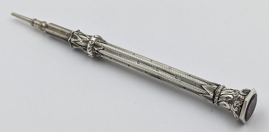 FINE VICTORIAN SOLID SILVER SEAL PROPELLING PENCIL c1880