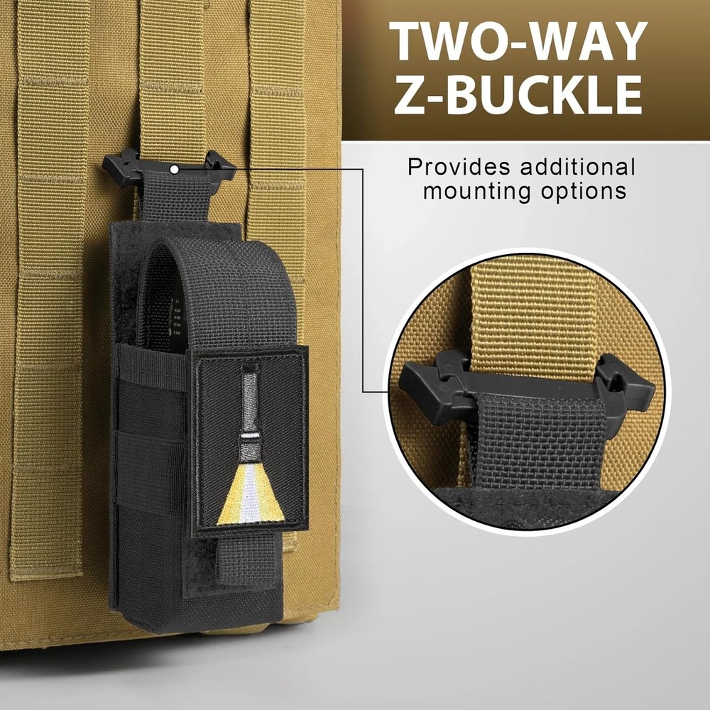 Tactical Flashlight Holster, Adjustable Flashlight Pouch Holder Molle Torch Carr