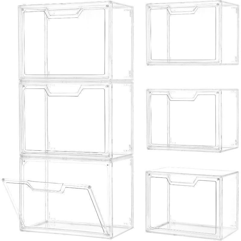 3 Pack Clear Storage Bins W/ Lids Storage Containers W/ Magnetic Door Stackable