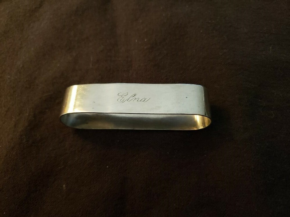 RANDAHL Sterling Silver NAPKIN RING Rounded Rectangular Form Elna Monogram