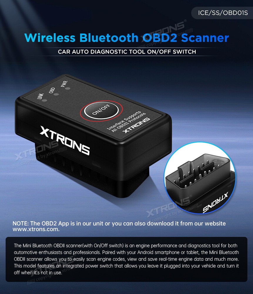 Bluetooth OBD2 Car Auto Diagnostic Scanner Power Switch Tool for Android Stereo