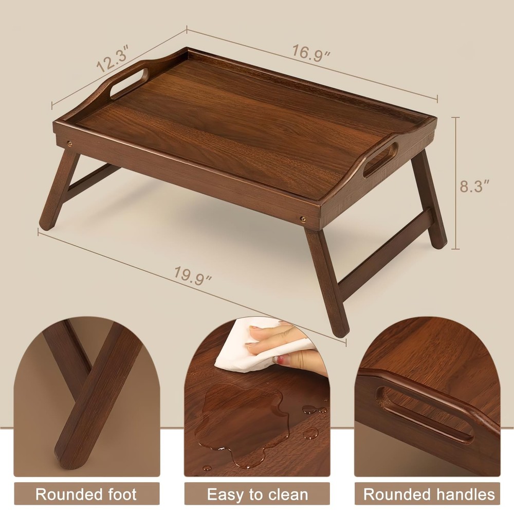2 Pack Bed Tray Table Breakfast Trays Serving Bamboo Walnut 2