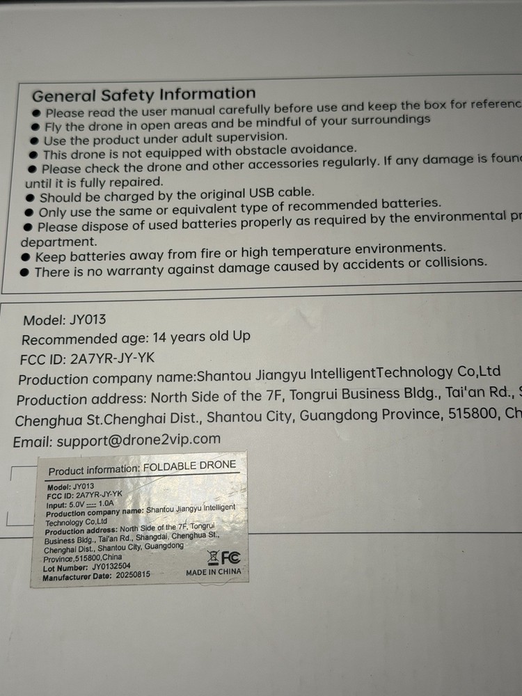 JY013 Foldable Drone quadcopter designed for beginners. Open Box. (2/22)