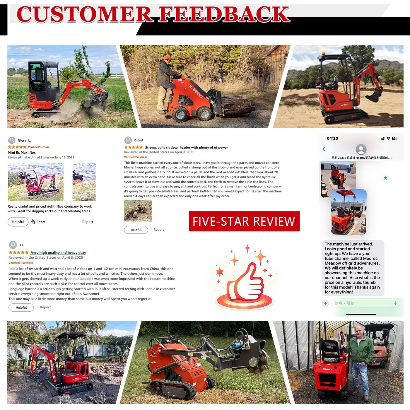 HY480C FREE SHIP/unloading Mini Skid Steer Loader 23HP +Grapple+Stump Crusher