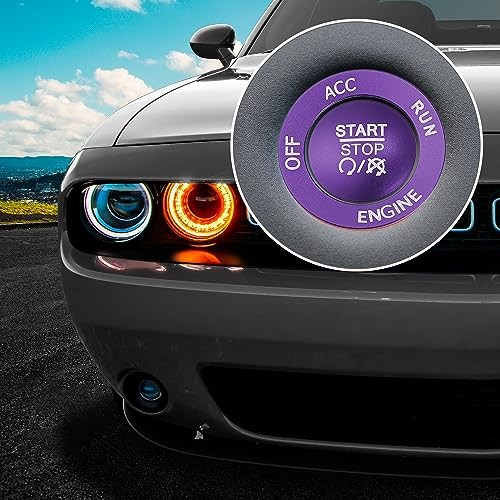 Engine Start Stop Button Cover Kit One Click Push Start Button Trim Purple