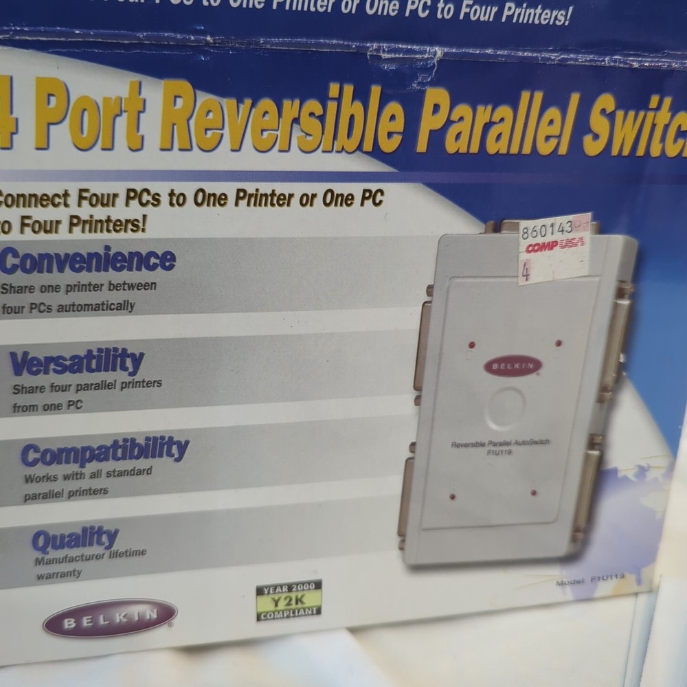 Belkin 4-Port USB PARALLEL Switch Connect 4 PC's to 1 PC or Printer